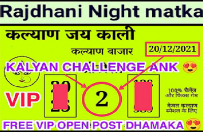 Kalyan Rajdhani Night Satta Matka fix jodi today close otc 20-12-2021