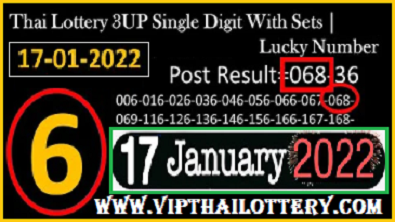 Thailand Lottery 3UP Single Digit With Sets Lucky Number 17-01-2022