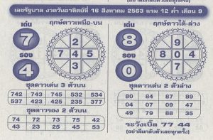 Thailand Lottery Today Best VIP Tip 16/8/2020