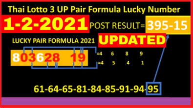 1-02-2021 Thai Lotto 3 UP Pair Formula Lucky Number
