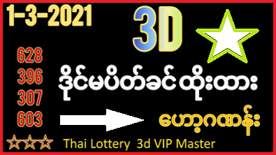 Thai Lottery 3d vip tip cut pair 1-3-2021