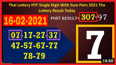 Thai Lottery HTF Single Digit With Sure Pairs 16-02-2021