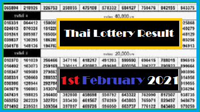 Thai Lottery Result 100% Winning Number 1 February 2021