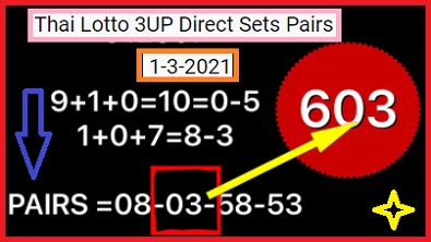 Thai Lotto 3UP Direct Sets Pairs 1-3-2021