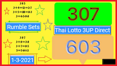 Thai Lotto 3UP Direct and Rumble Sets 1-3-2021
