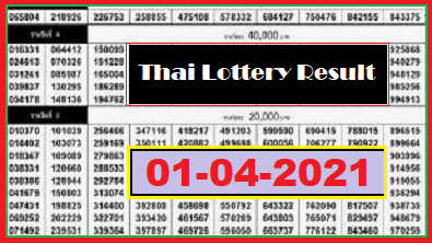 Thai Lottery Result 01-04-2021