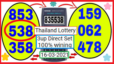 Thailand Lottery 3up Direct Set 100% wining chance 16-03-2021