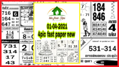 Thailand Lottery 4pic 1st paper 1-04-2021