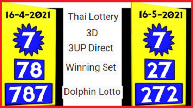 Thai Lottery 3D 16-05-2021 3UP Direct Winning Set Dolphin Lotto