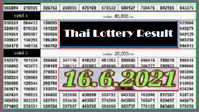 Thai Lottery Result 16th June 2021