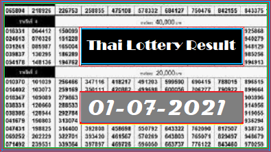 Thai Lottery Result 1st July 2021