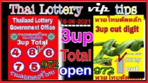 Thai Lottery Vip Tips 16th June 2021 3up Total Open and 3up Cut Digit