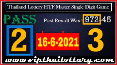 Thailand Lottery HTF Master Single Digit Game Open Tass 16-6-2021