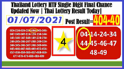 Thailand Lottery HTF Single Digit Final Chance Updated 1st July 2021