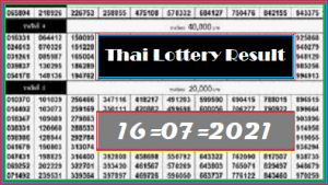 Thai Lottery Result 16th July 2021