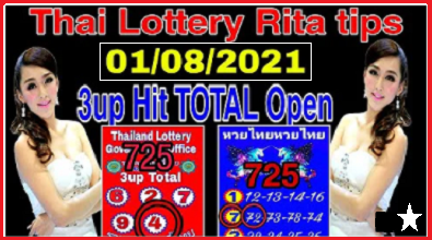 Thai Lottery Rita Tips 3up Hit Total Open 01/08/2021