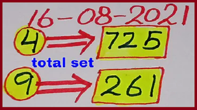 Thailand Lottery 3up Total Set 100% wining chance 16-08-2021