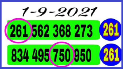 Thailand lottery 3up single set non miss paper 1st September 2564