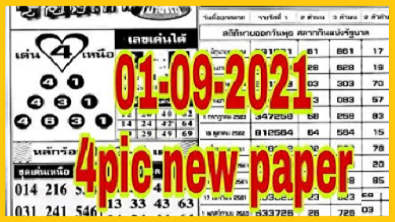 Thailand lotto first 4pic full paper 1st September 2564