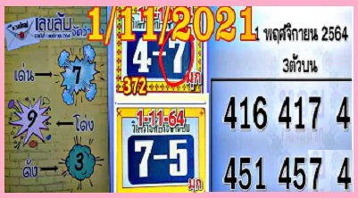 Thai lottery only one pair 3up set non miss game win 100% 01-11-2564