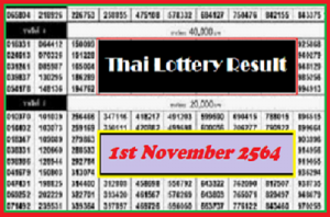 Thailand lottery 2021, 1st November Today Results 01-11-2564