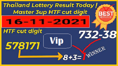 Thailand Lottery Result Today Master 3up HTF cut digit 16-11-2021