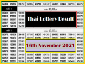 Thailand lottery 2021, 16th November Today Results 16-11-2564