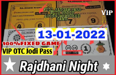 Rajdhani Night Game Today OTC Fix Jodi Open Lifetime Trick 13-01-2022
