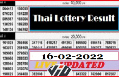 Thai Lottery 16th February 2022