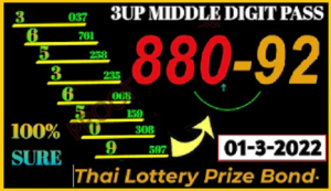 Thailand Lotto Prize Bond Result Middle Digit Pass 01 March 2022