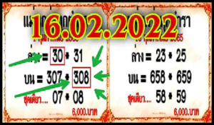 Thailand Lotto Single Pair 100% Touch Formula 16th February 2565