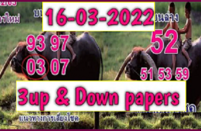 Thai Lottery Result 3up Down Papers Vip Good Pair Digit Set 16.03.2022