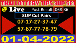 Thai Lottery Tips 3up Set Cut Pairs digit Post Results 01-04-2022