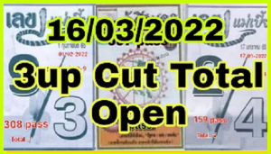 Thailand Lottery Result 3D Cut Total Open 16/03/2022