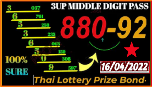 Thai Lottery 100% Sure Prize Bond Middle Digit Pass 16-04-2022