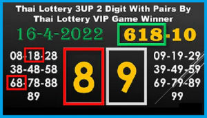 Thai Lottery 3UP 2 Digit Pairs VIP Game Winner 16-4-2022