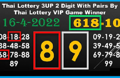 Thai Lottery 3UP 2 Digit Pairs VIP Game Winner 16-4-2022