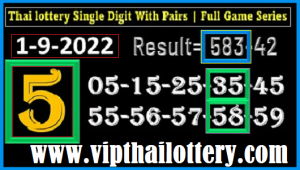 Thai Lottery Single Digit Pairs Final Game Series 01-09-2022