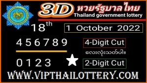 Thailand Government Lottery 3D Cut Digit 01-10-2022