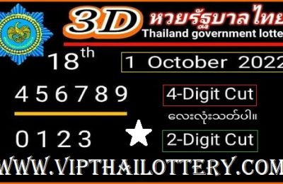 Thailand Government Lottery 3D Cut Digit 01-10-2022