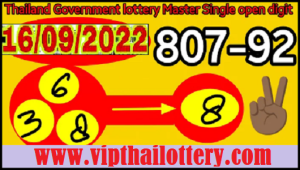 Thailand Government Lottery Master Single Open Digit 16.09.2022