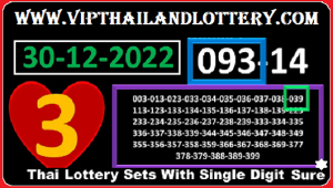 Thai Lottery Single Sure Sets Digit VIP Direct Set 30.12.2022