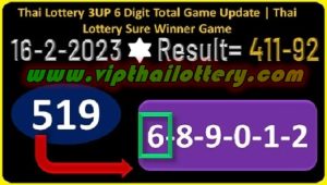 Thai Lottery 3up 6 Digit Total Sure Winner Game 16.02.2023