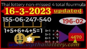 Thai Lottery Non-Missed 4 Total Formula Tips 16 March 2566