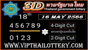 Thailand 3D Government Lottery Results Cut Digit 16.5.2023