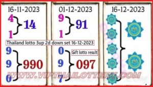 Thailand Gift Lotto Result 2D Down 3up Set 16-12-2023