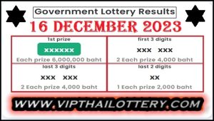 Thailand Government Lottery Results 16 December 2023