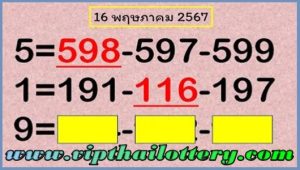 Thailand Lottery HTF 3up Single Digit Open Pairs 16-05-2024
