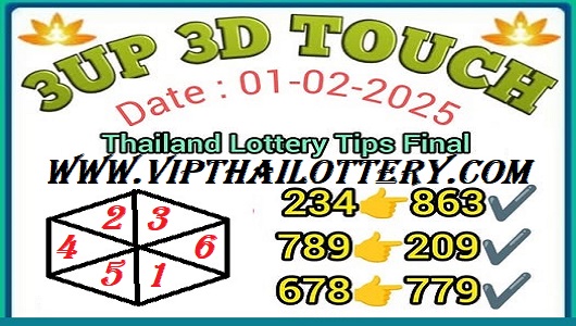 Thai Lottery 3d Final Touch 3up Tips 1st February 2025