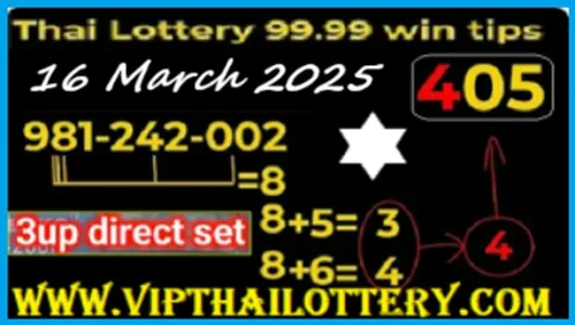 Thai Lottery 3up Direct Set 99.99 Win Tips 16 March 2025